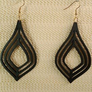 BOHO BLACK WOODEN Bohemian Teardrop Laser Cut 4" Earrings